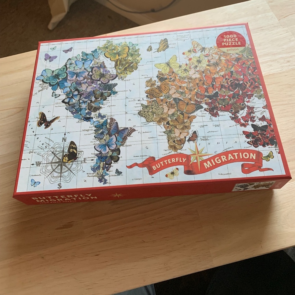 Galison Butterfly Migration 1000-Piece Puzzle – Complete – World Map